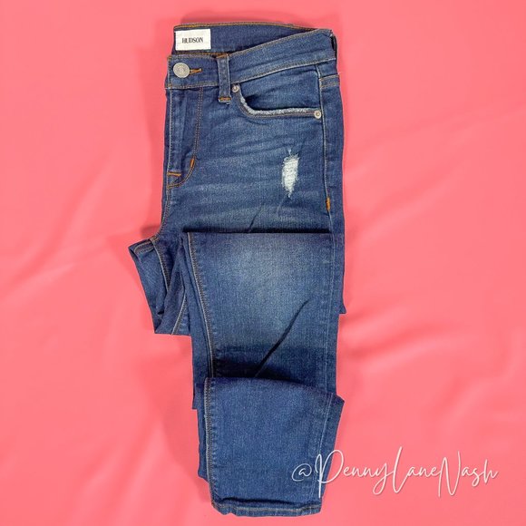 Hudson Natalie Super Skinny Jeans Blue Mid Rise Distressed - Picture 14 of 14